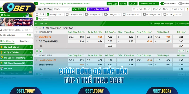 Cược bóng đá hấp dẫn top 1 thể thao 9BET