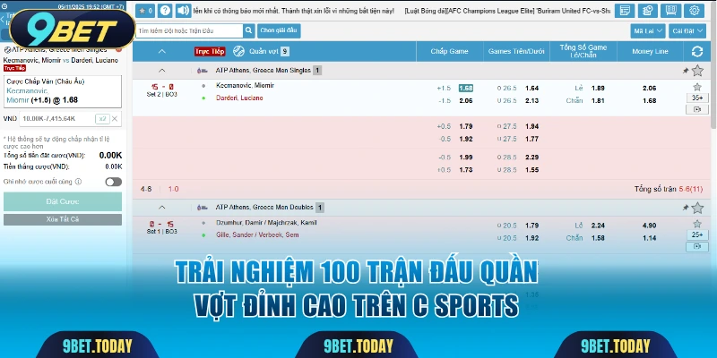 Trải nghiệm 100 trận đấu quần vợt đỉnh cao